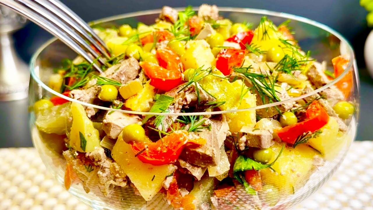 Вкусный и сытный овощной салат с куриной печенью смотреть онлайн