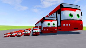 Big and small bus Lightning McQueen vs. trains | BeamNG.drive