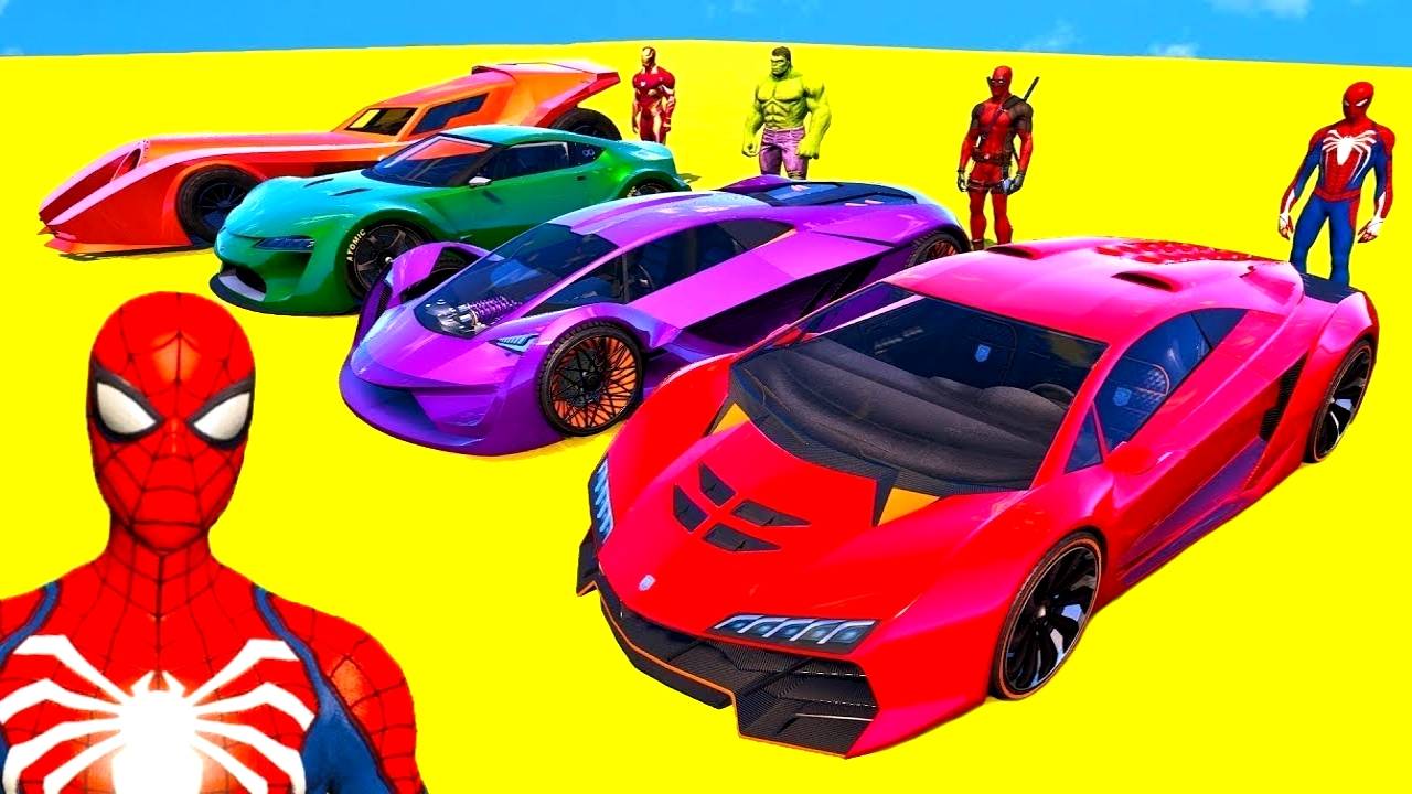 Человек-паук Мультфильмы для детей про Красочные Машинки и цветные самолеты для детей Яркие Мультики
