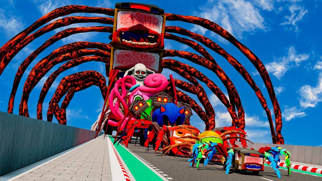 Монстры и машины прыгают по рампе с тройным пожирателем автобусов в Beamng.Drive смотреть онлайн