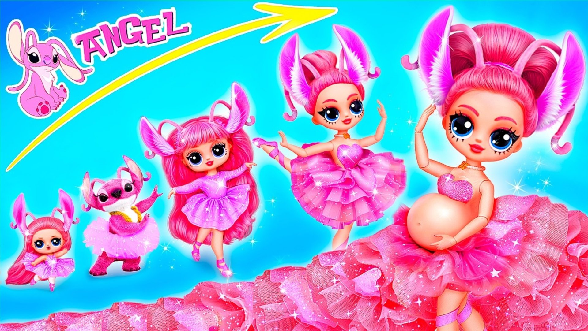 Балерина Ангел и Стич растут вместе! Поделки для кукол смотреть онлайн