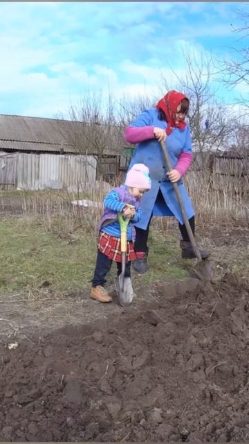маленькая деревенская барышня копает как взрослая :)