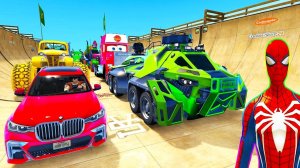 ЧЕЛОВЕК-ПАУК И СУПЕРГЕРОИ ТРЮКИ НА МАШИНАХ МУЛЬТИКИ ПРО МАШИНКИ