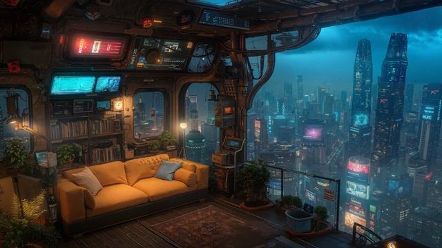 Relaxing Cyberpunk Music for Focus  Rainy Night City Ambiance & Chill Vibes #study #relaxing