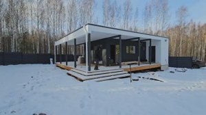 Баня с плоской крышей из SIP панелей ЦСП, строительство за 3 месяца.