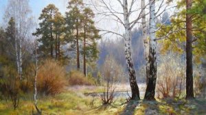 Как рисовать весенний пейзаж для начинающих часть #1 рисуем березы,сосны #учимся рисовать #painting