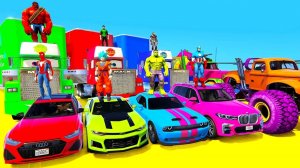 СПОРТИВНЫЕ МАШИНЫ И ТАНК ДЛЯ ЧЕЛОВЕКА-ПАУКА И СУПЕРГЕРОЕВ МУЛЬТИКИ ПРО МАШИНКИ ДЛЯ ДЕТЕЙ