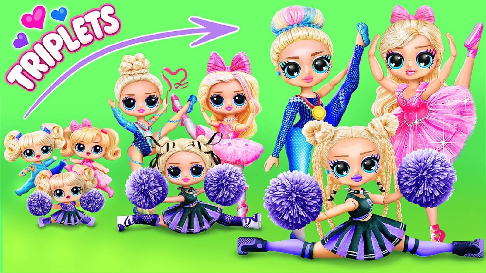 Гимнастка, Балерина и Чирлидерша: Сестры Тройняшки растут! Поделки для кукол ЛОЛ смотреть онлайн