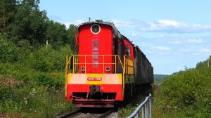 ЧМЭ3-2055 с небольшим грузовым составом следует через о.п. 32 км