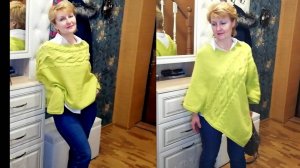 Связала пончо спицами. Подробное описание.