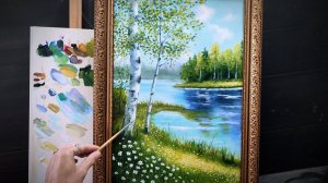 Летний пейзаж для самых начинающих|как легко нарисовать пейзаж с березами|Очень простая техника