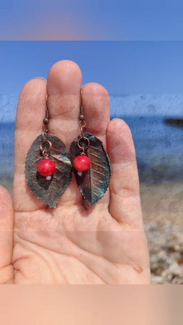 сережки медные с кораллом