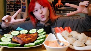 Мукбанг | Пельмени, Стейк Индейки, Овощи | Обжор Асмр