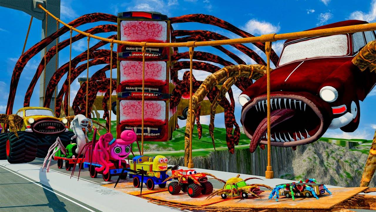 Тачки, против сломанного моста с тройным пожирателем автобусов и автомобилей смотреть онлайн