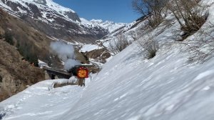 DFB Dampfschneeschleuder R12 im Frühlingsschnee 2021, Steam snow plough in the swiss mountains!