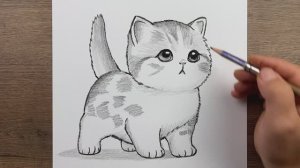 Как нарисовать милую кошку карандашом  - Милый рисунок кошки - Легкие рисунки животных