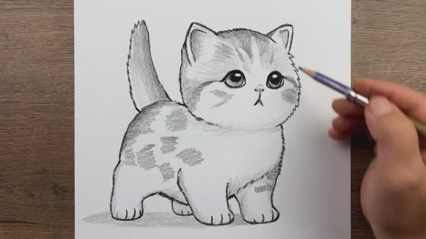 Как нарисовать милую кошку карандашом  - Милый рисунок кошки - Легкие рисунки животных