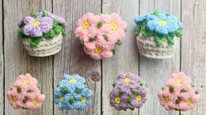 Горшочек с цветами крючком, мастер класс, вяжем игрушку букет цветов амигуруми