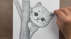 Как нарисовать прячущуюся кошку карандашом - Легкие рисунки карандашом - Легкие рисунки жив