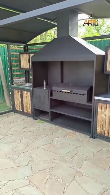 Лофт беседка с мангалом, печью и тумбами 