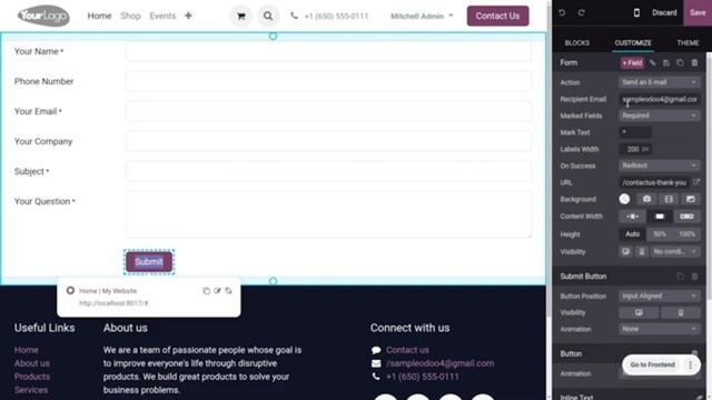 Автоматическое отправление заявки клиентов в приложении Odoo 17 для веб-сайта смотреть онлайн