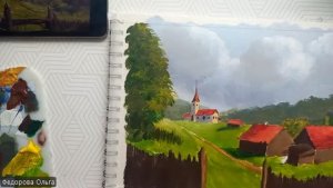 Акрил. Сельский пейзаж