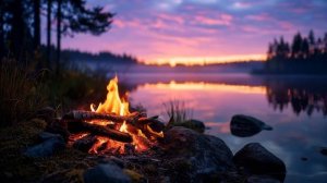 Закат у Озера с костром. Мягкие звуки для ментальной релаксации