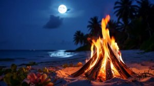 Ночная атмосфера на пляже с костром. Приятные фоновые звуки для спокойной атмосферы.