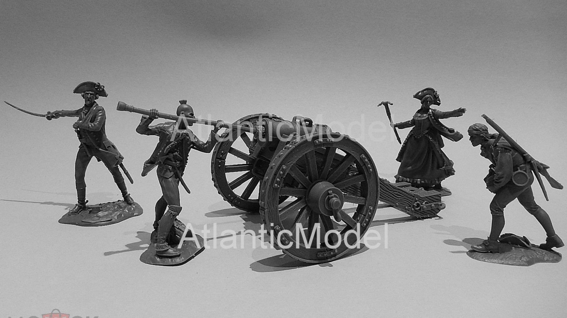 солдатики Plastic Platoon Американское орудие с расчетом 1775 - 1783 год.