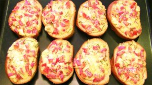 ПИЦЦА-БУТЕРБРОДЫ  за 10 минут. Сочная начинка на хрустящем батоне.