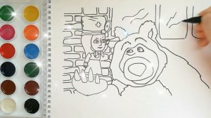 Раскраска для детей МАША И МЕДВЕДЬ. Мультик-раскраска. Учим цвета.