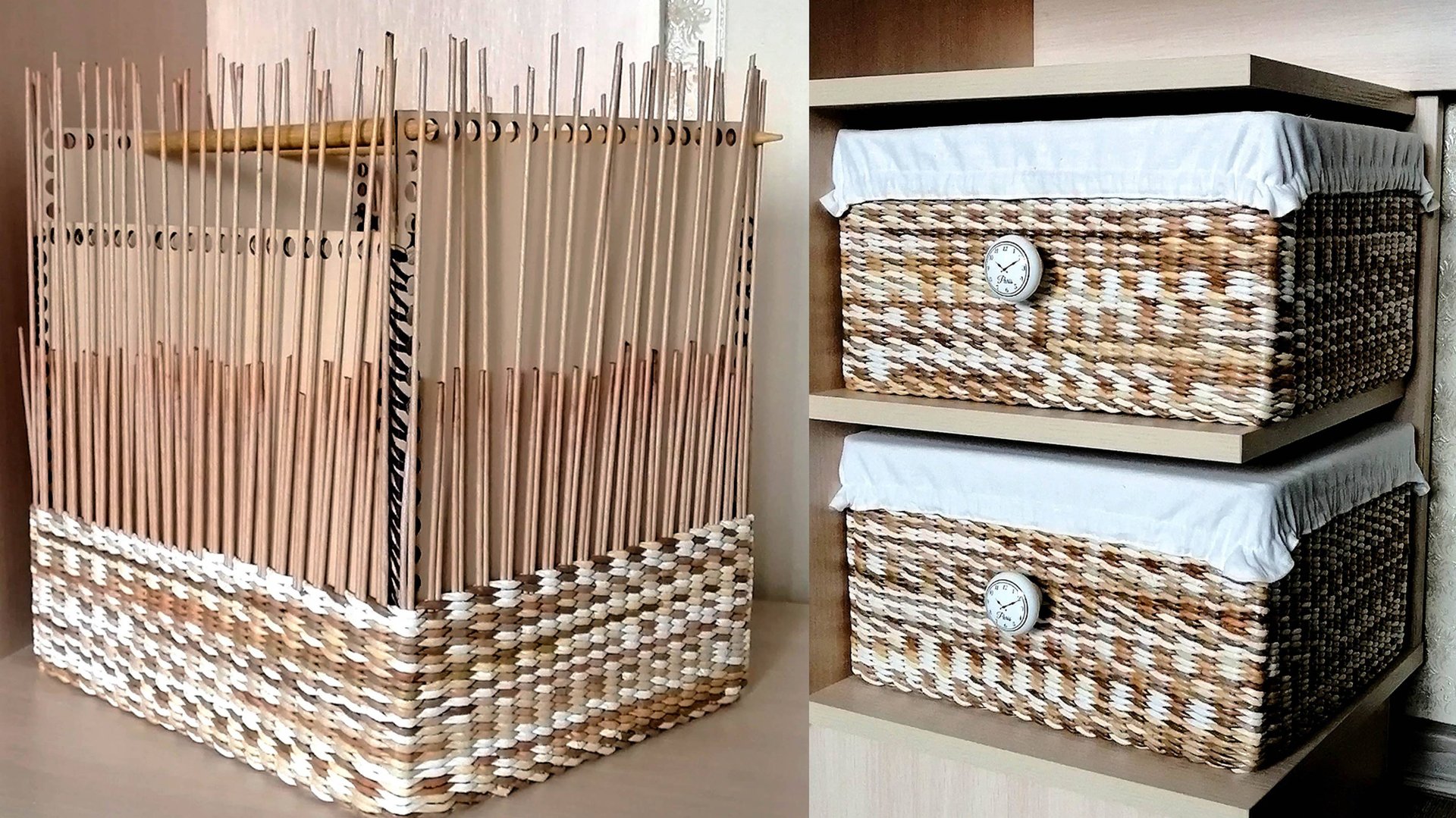 Зачем покупать, если можно сделать / Корзины для хранения из бумажной лозы