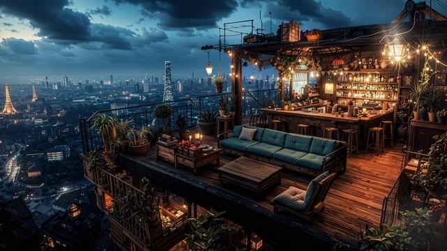 The Skyward Tavern – Cozy Wooden Rooftop Bar with City Sounds #Tavern #CitySounds