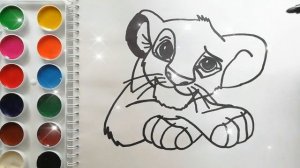 Раскраска для детей КОРОЛЬ ЛЕВ / СИМБА. Мультик-раскраска. Учим цвета.