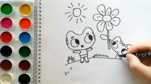 Раскраска для детей КОТЯ И КАТЯ. Мультик-раскраска. Учим цвета.