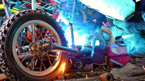 ✅Лютый КреоЦикл из табурета и бензопилы 🚀 Самодельный мопед с коляской