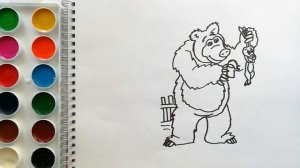 Раскраска для детей МАША И МЕДВЕДЬ. МИША И ЗАЙЧИК. Мультик-раскраска. Учим цвета.