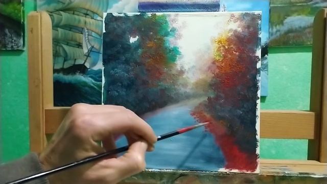 Как нарисовать осенний пейзаж "Девушка с зонтиком" урок для начинающих как нарисовать осень смотреть онлайн