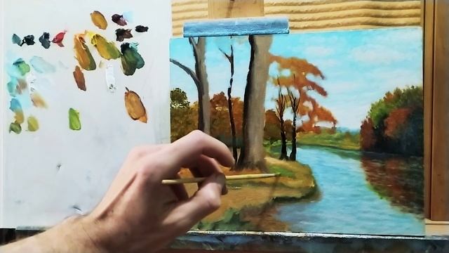 Осенний пейзаж с рекой и кленом|Как нарисовать клен осенью #живопись #арт #уроки #пейзаж смотреть онлайн