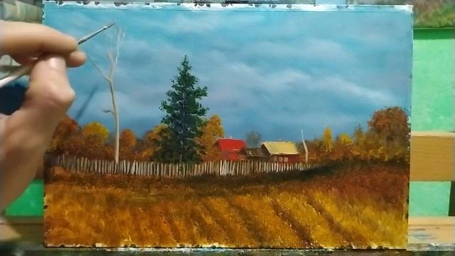 Как рисовать осень в селе|осенний пейзаж маслом art смотреть онлайн