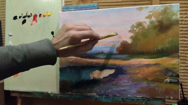 Осенний пейзаж маслом|как рисовать яркий осенний пейзаж|для начинающих #живопись #art #какнарисовать смотреть онлайн