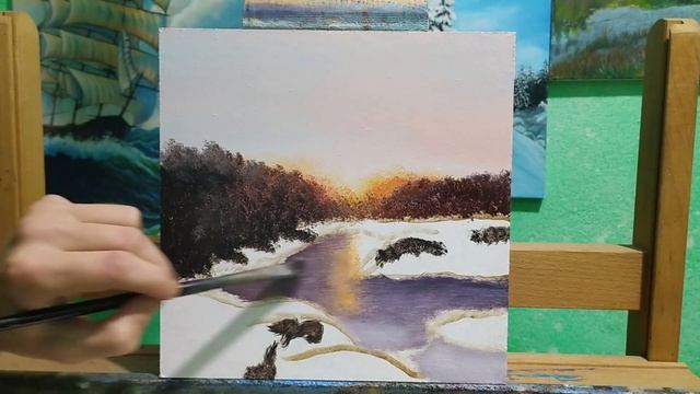 Как рисовать зимний закат|как нарисовать лед|техника Алла Прима art смотреть онлайн
