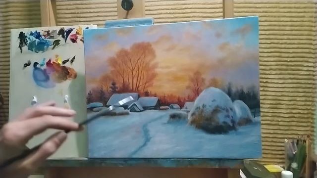 Пишем зимний пейзаж на закате|много нюансов|как рисовать зимний пейзаж #живопись #art #уроки смотреть онлайн
