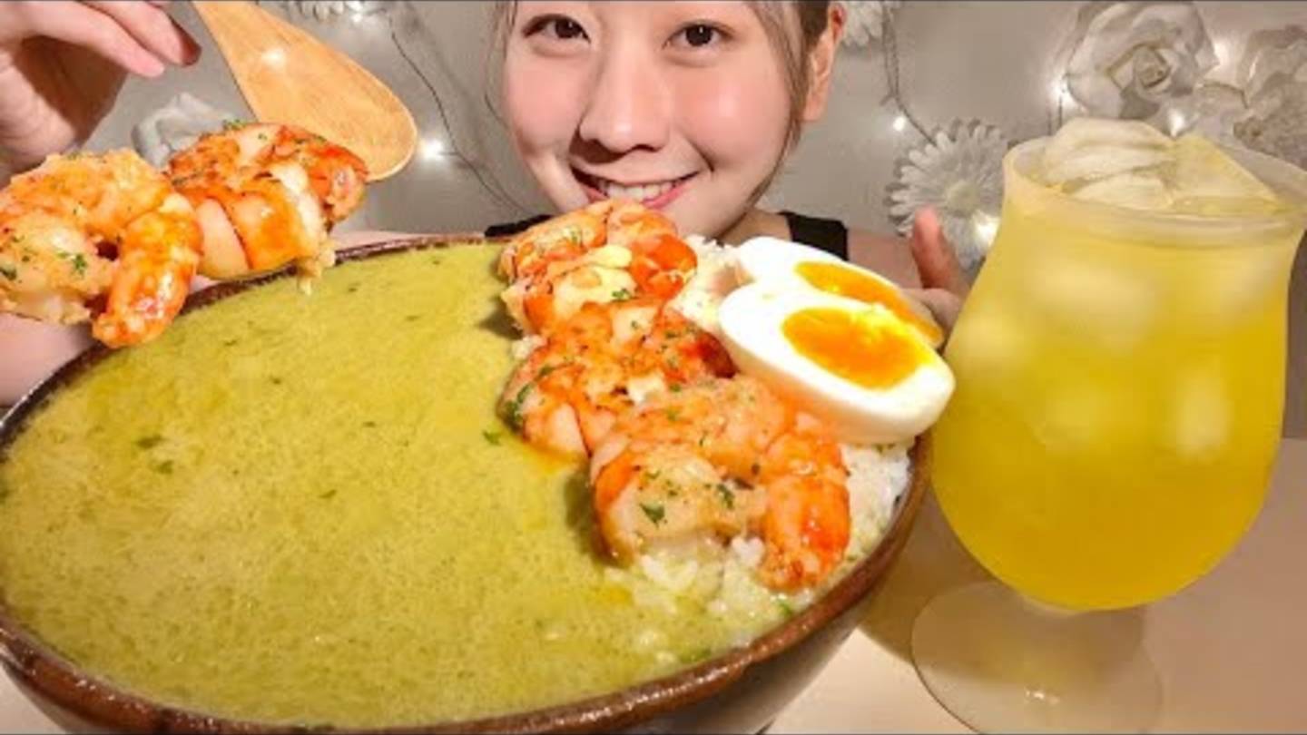 ASMR зеленый карри с рисом