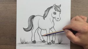Как нарисовать милую лошадь карандашом шаг за шагом