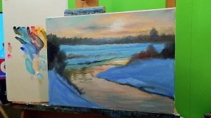 Зимний пейзаж для начинающих|как рисовать закат #закат #пейзаж #art