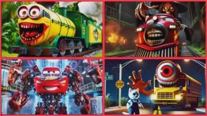 Поезд миньонов 🆚 Поезд Королевы Mc 🆚 Трансформер королевы Mc 🆚 Школьный автобус-монстр - Вращающе