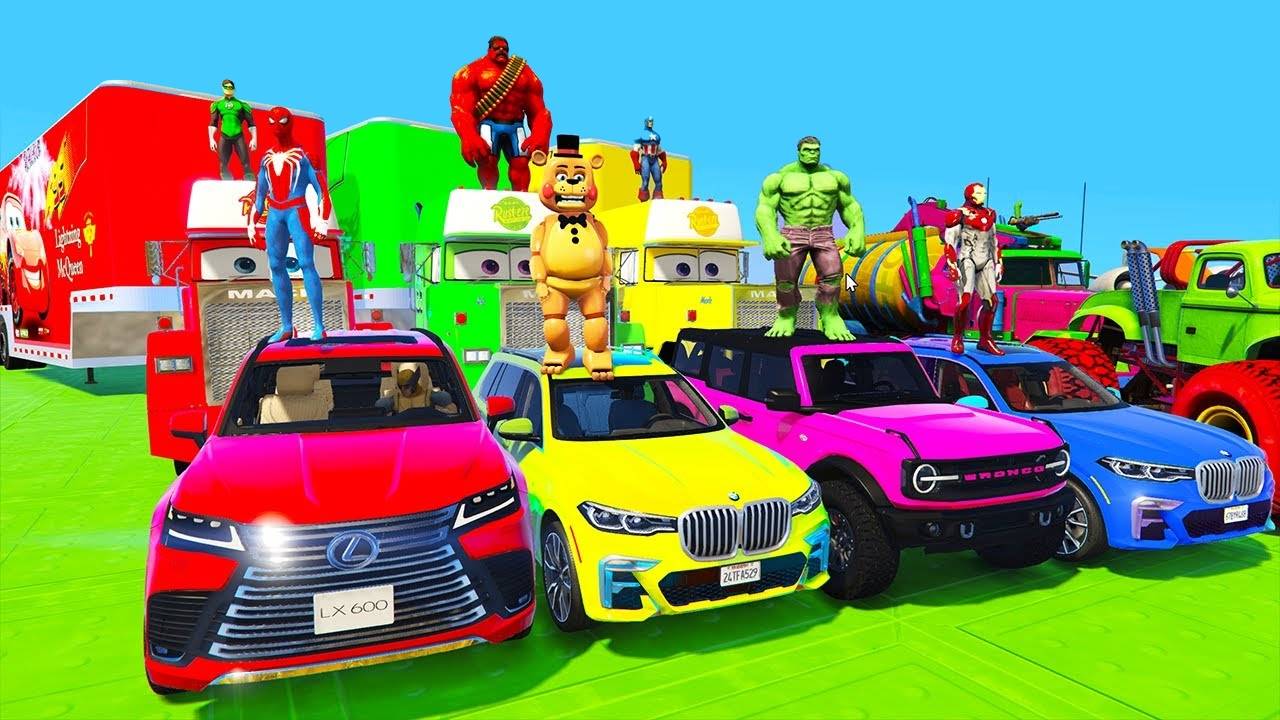 КРУТЫЕ ГОНКИ С ТРЮКАМИ НА МАШИНАХ МУЛЬТИКИ ПРО МАШИНКИ ДЛЯ ДЕТЕЙ ЧЕЛОВЕК-ПАУК И СУПЕРГЕРОИ ДЛЯ ДЕТЕЙ