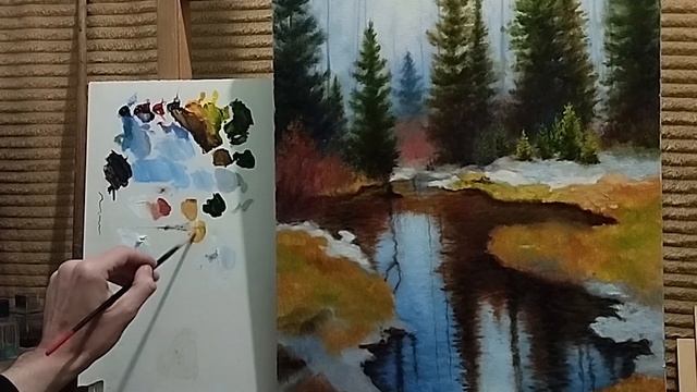 Яркий весенний пейзаж с березами часть #2 живопись маслом для начинающих|уроки рисования 2023 смотреть онлайн