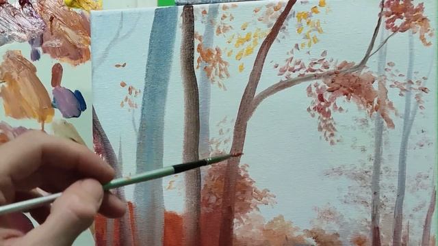 Живая яркая осенняя картина|как легко нарисовать осенний пейзаж #рисуем #пишем #живопись #art #арт смотреть онлайн
